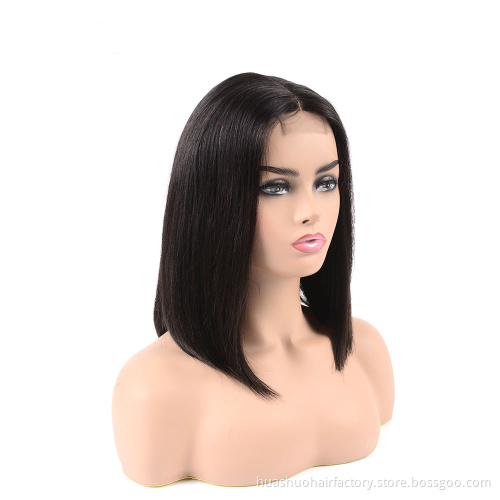 200 Density Kim Kardashian Straight Short Black 1B Brazilian Kim K Human Hair 2X6 Closure Bob Wigs